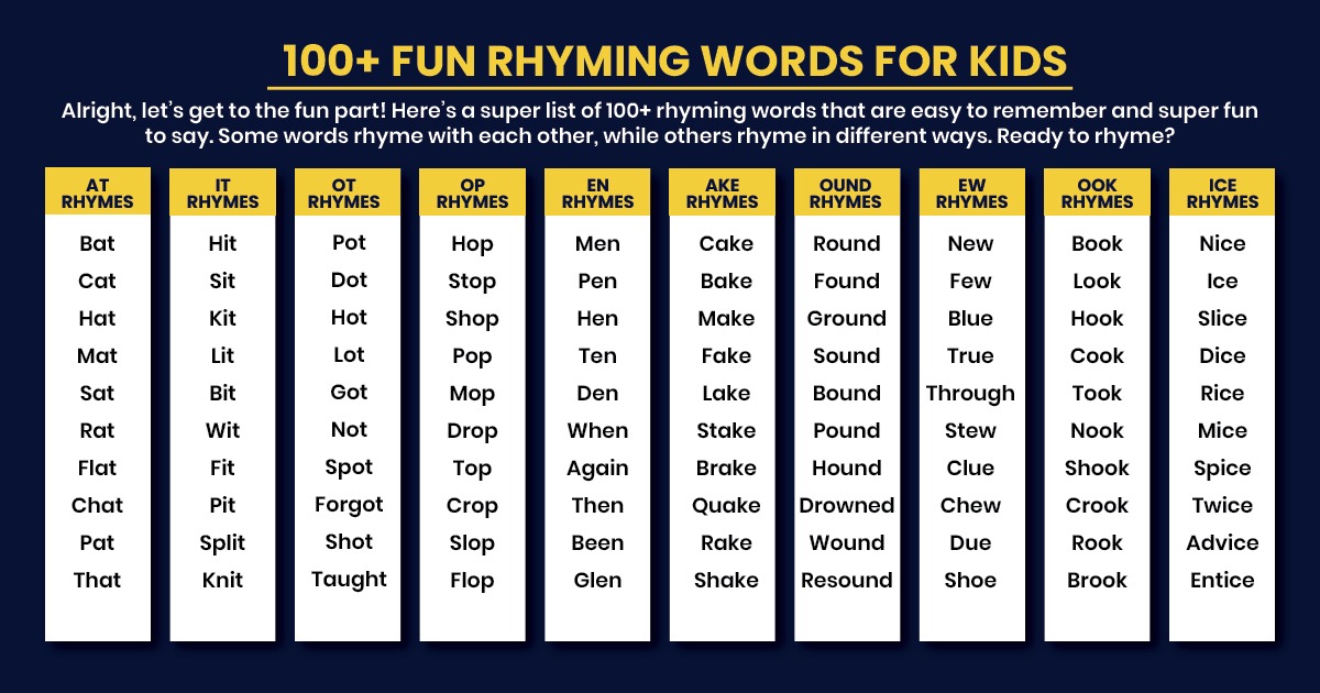 100+ Fun Rhyming Words for Kids
